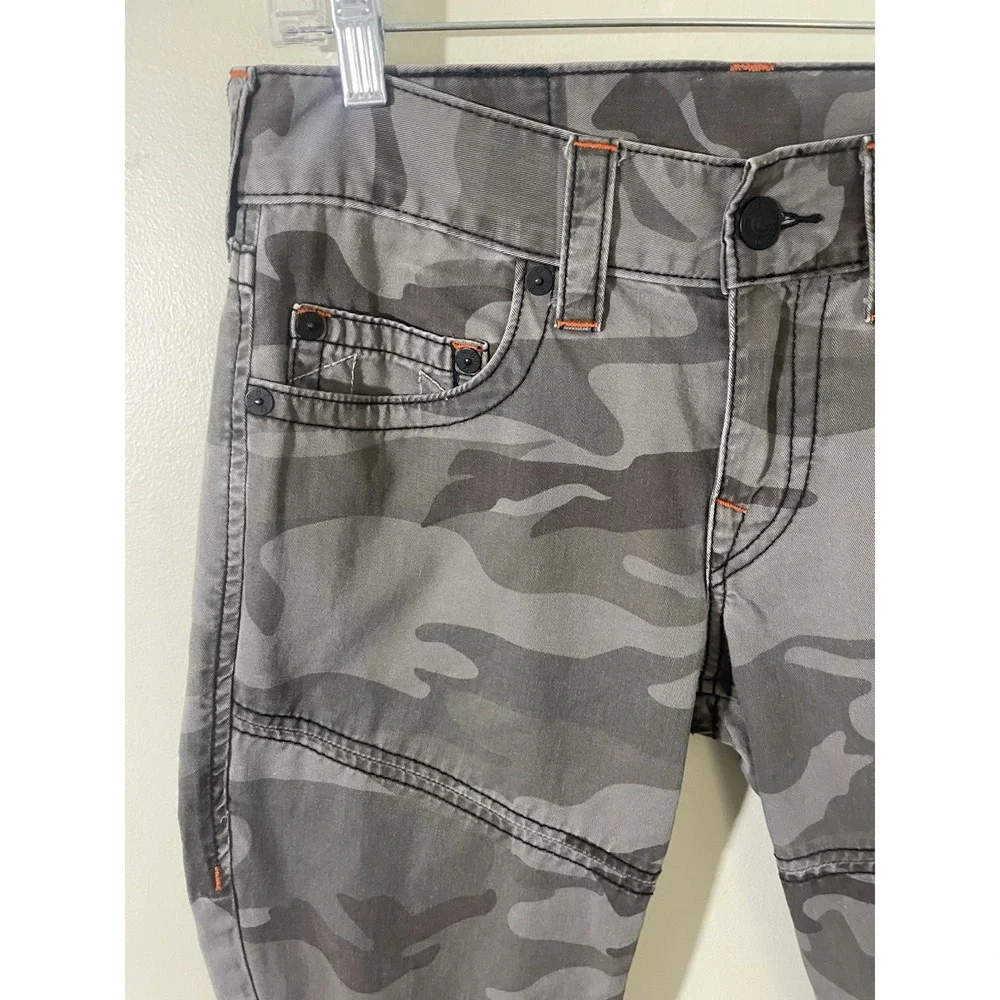 True Religion Camo Moto Jeans Slim 30 Gray Excellent Biker Streetwear Skater